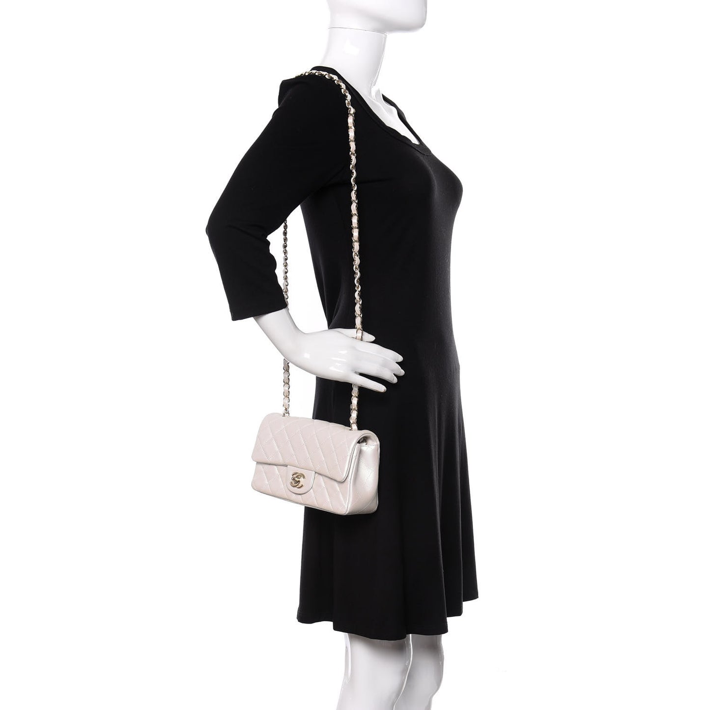 Iridescent Calfskin Quilted Mini Rectangular Flap White