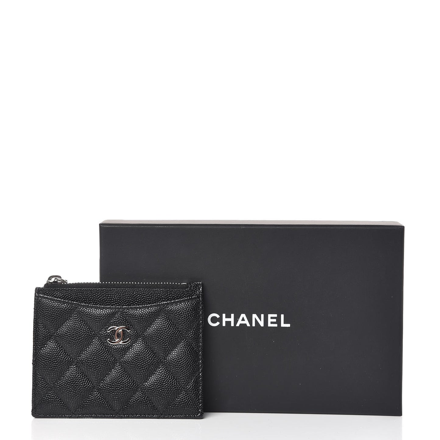 Caviar Quilted CC Zip Card Holder Black