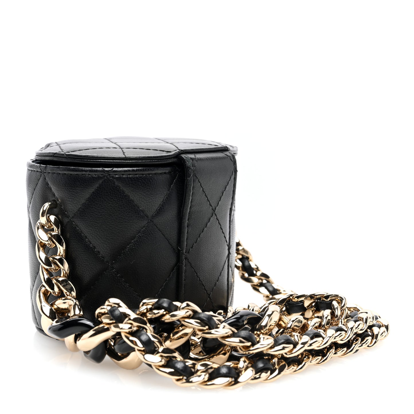 Lambskin Quilted Mini Vanity Case With Chain Black