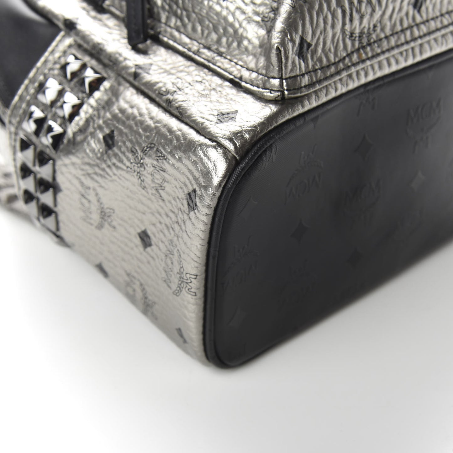 Metallic Visetos Side Stud Mini Stark Backpack Silver Black