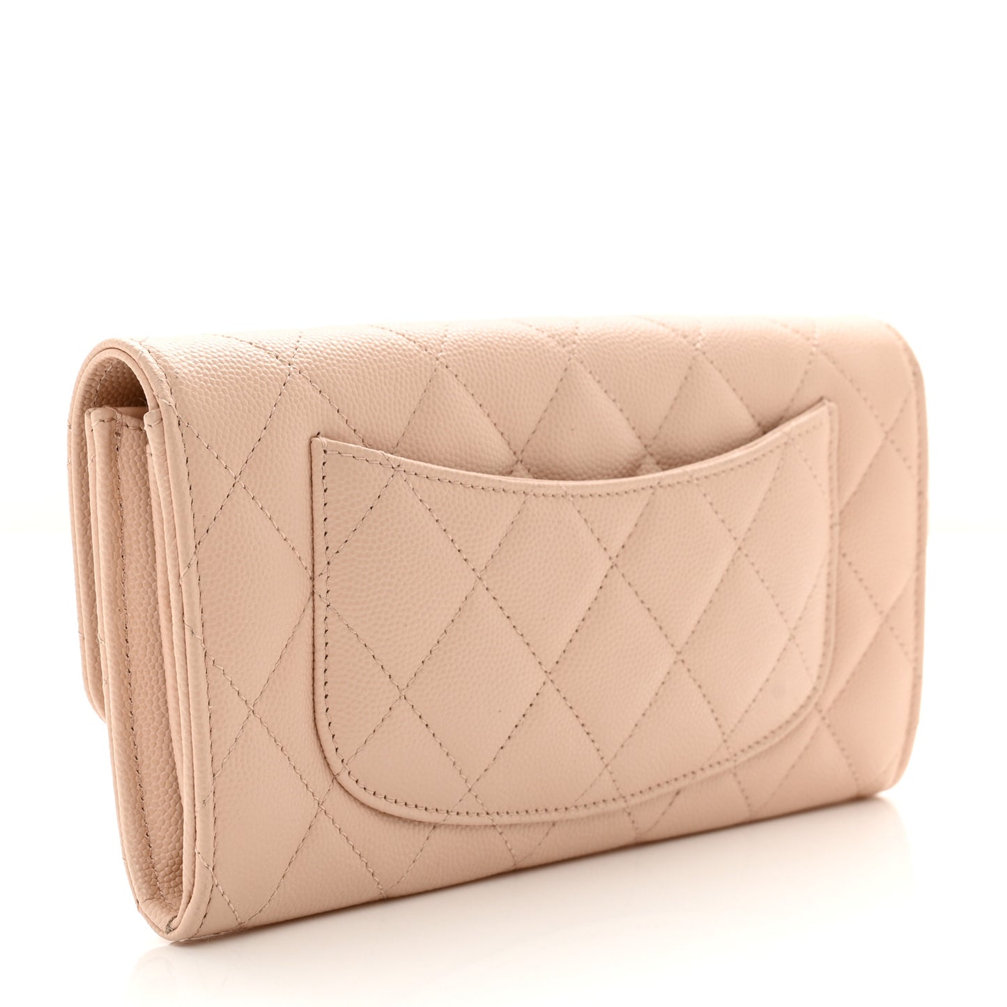 Caviar Quilted Large Gusset Flap Wallet Beige