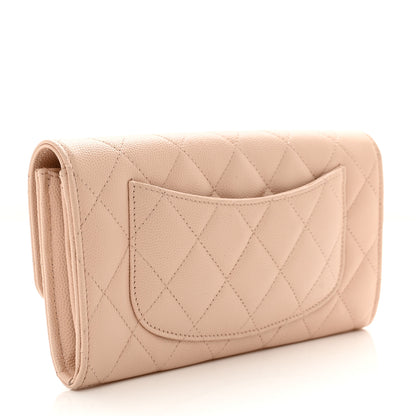 Chanel Caviar Quilted Large Gusset Flap Wallet Beige 3 of 8