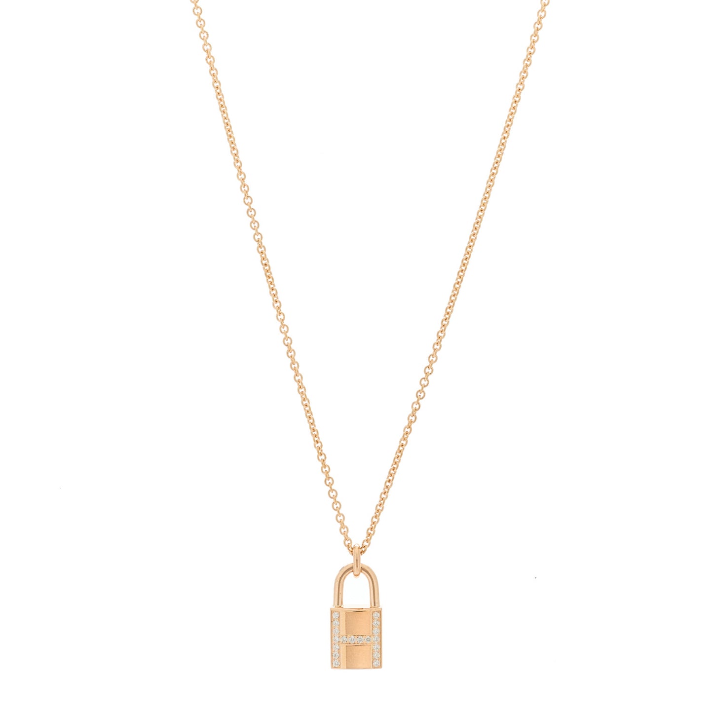 18K Rose Gold Diamond Amulettes Cadenas Pendant Necklace