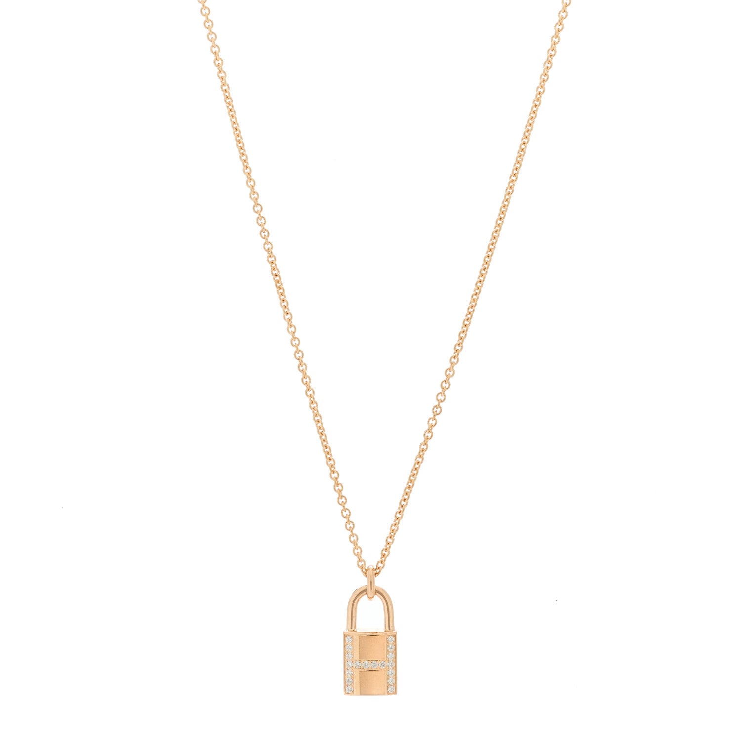 Hermes 18K Rose Gold Diamond Amulettes Cadenas Pendant Necklace 1 of 6
