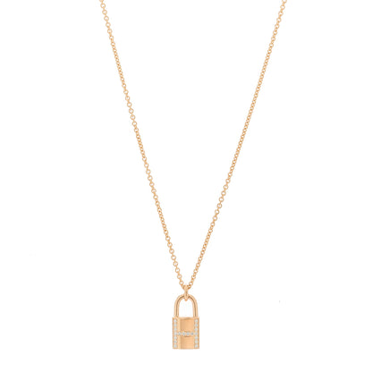 Hermes 18K Rose Gold Diamond Amulettes Cadenas Pendant Necklace 1 of 6