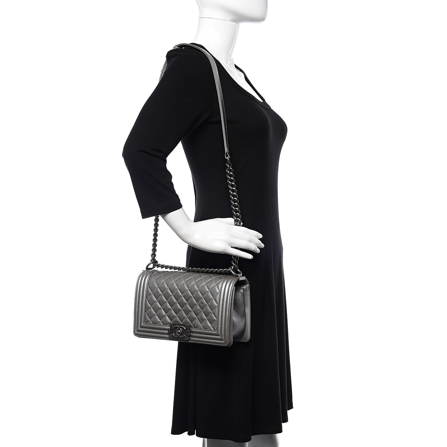 Chanel Metallic Caviar Quilted Medium Boy Flap Silver 2 of 15