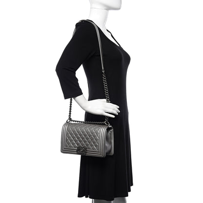 Chanel Metallic Caviar Quilted Medium Boy Flap Silver 2 of 15