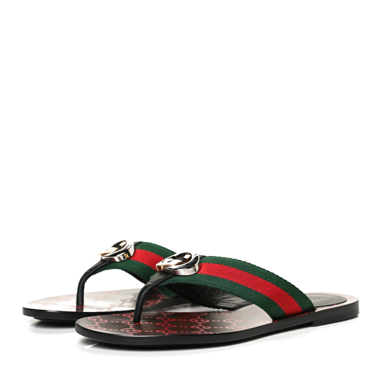 Gucci Nylon Calfskin Web GG Monogram Womens Thong Sandals 36 Green Red Cocoa 3 of 11