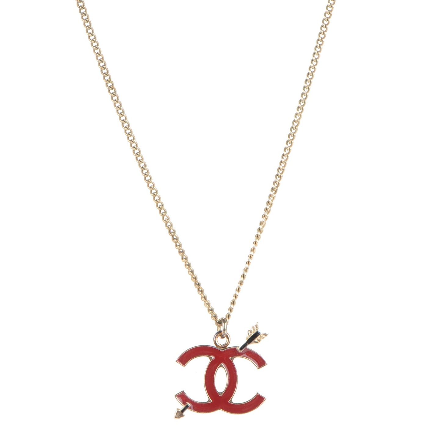 Enamel Arrow CC Necklace Gold Red