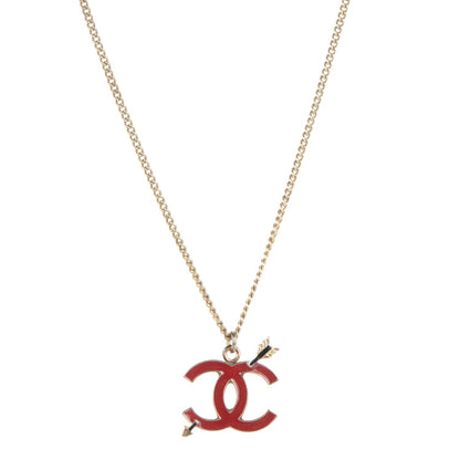 Chanel Enamel Arrow CC Necklace Gold Red 1 of 6