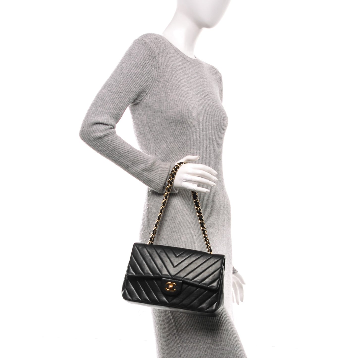 Lambskin Chevron Medium Double Flap Black