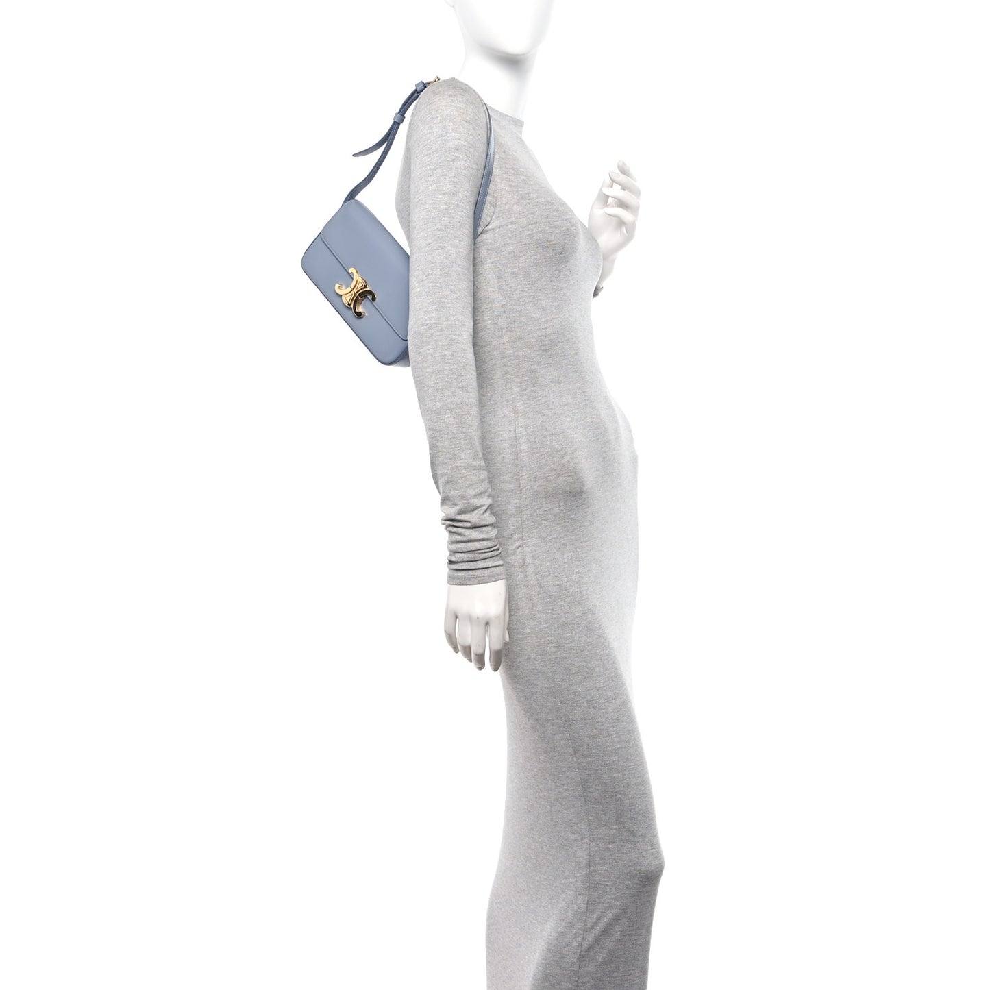 Shiny Calfskin Triomphe Shoulder Bag Arctic Blue