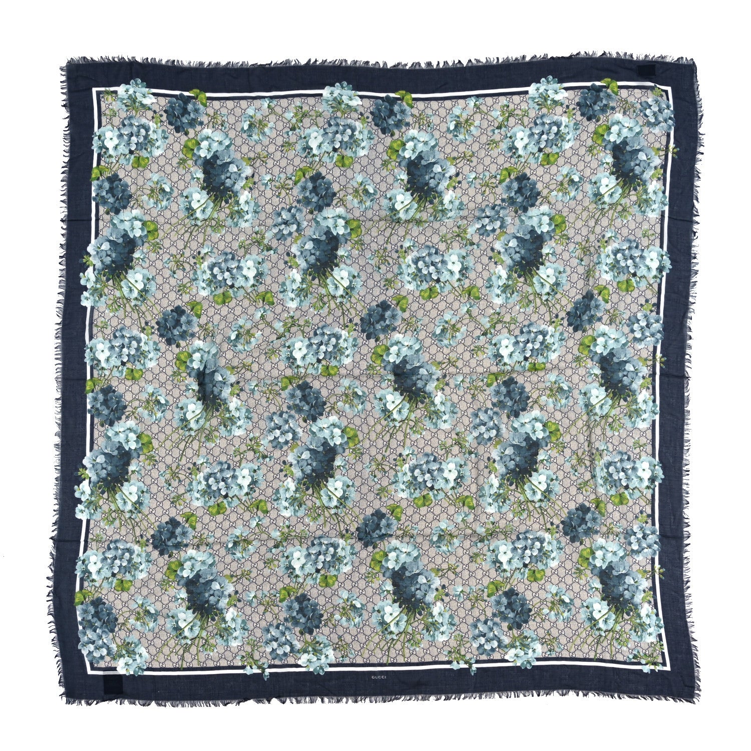 Gucci Modal Silk Monogram New Bloom GG Square Scarf Midnight Blue Sky Blue 1 of 4