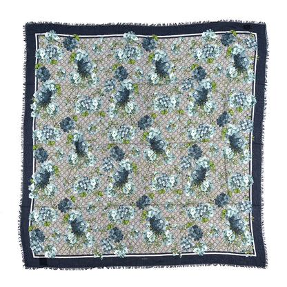 Gucci Modal Silk Monogram New Bloom GG Square Scarf Midnight Blue Sky Blue 1 of 4