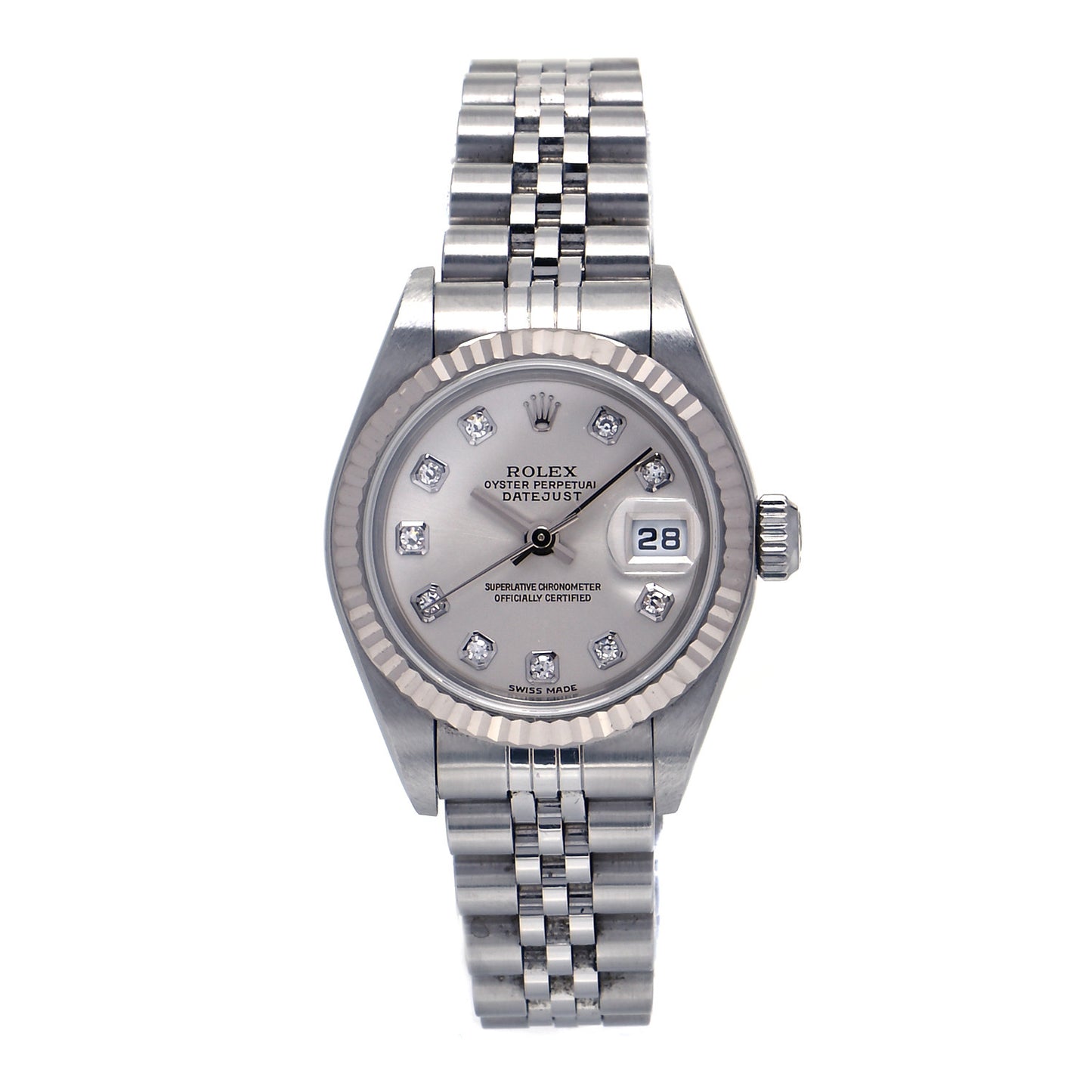 Stainless Steel 18K White Gold Diamond 26mm Oyster Perpetual Datejust Watch Silver 79174