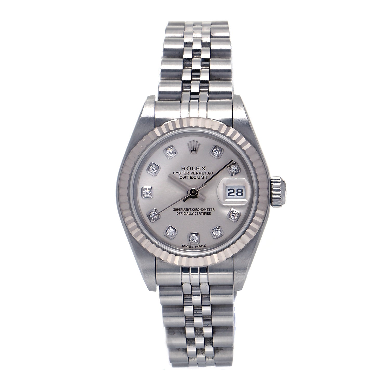 Rolex Stainless Steel 18K White Gold Diamond 26mm Oyster Perpetual Datejust Watch Silver 79174 1 of 4