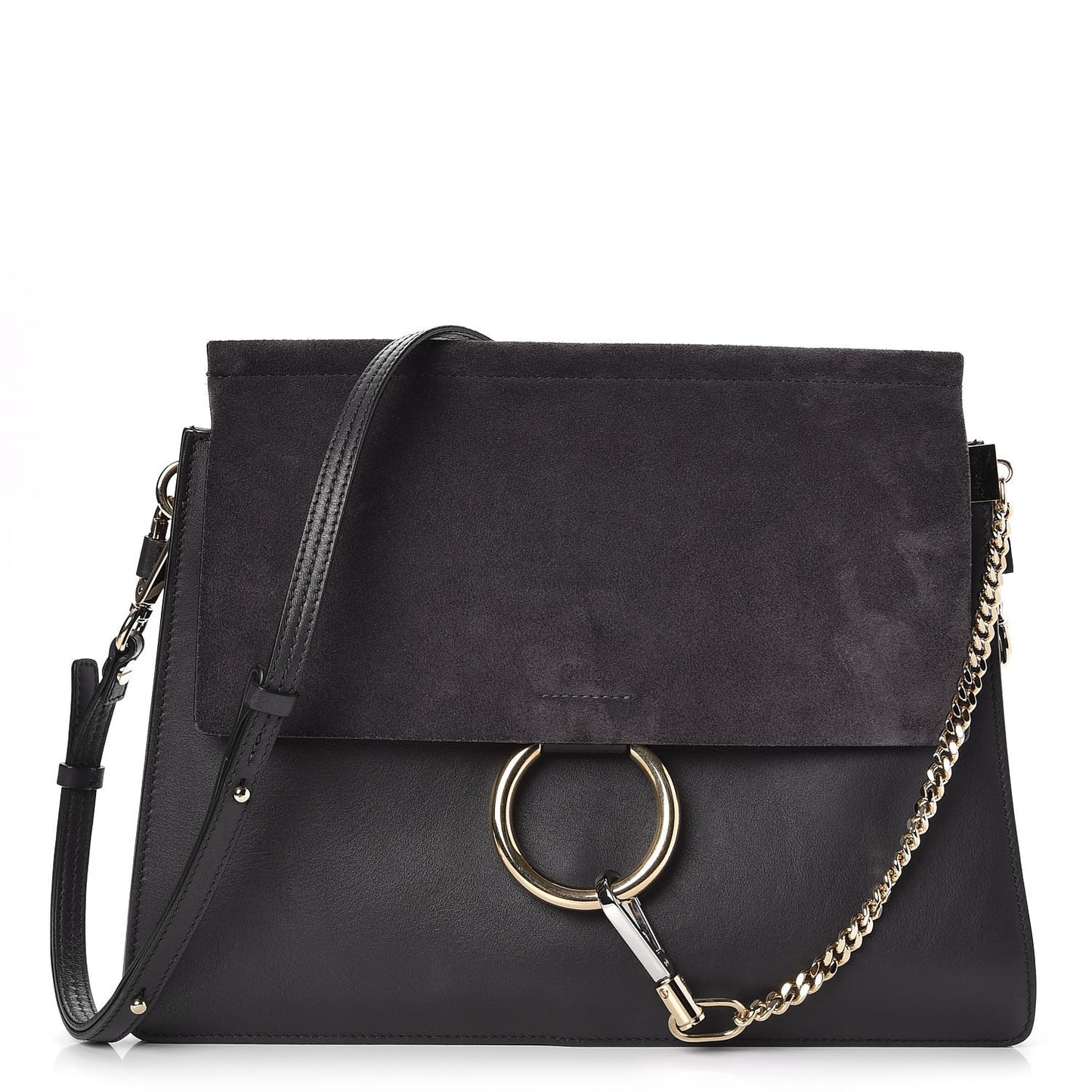 Suede Calfskin Medium Faye Shoulder Bag Carbon Grey