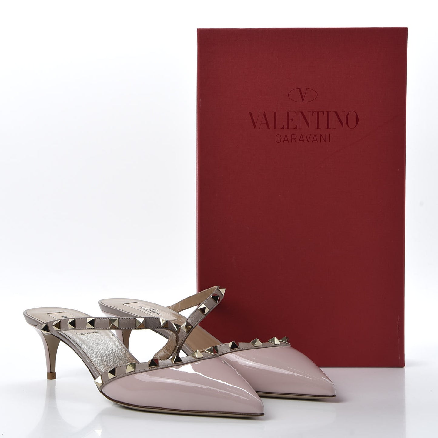 Patent Rockstud Cross Strap 50mm Mules 40 Water Rose Poudre