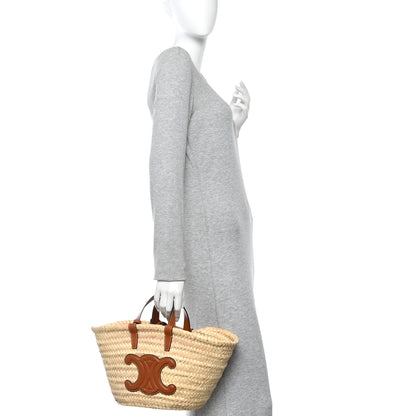 Celine Raffia Calfskin Triomphe Teen Panier Tan 2 of 9