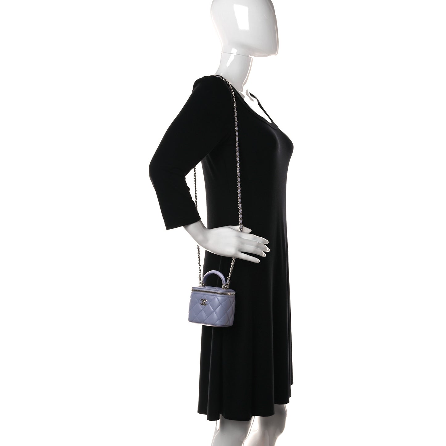 Lambskin Quilted Top Handle Mini Vanity Case With Chain Light Purple