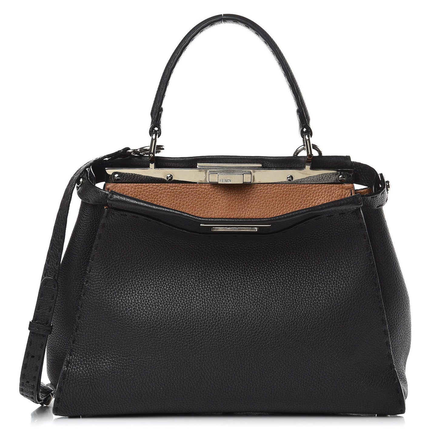 Cuoio Romano Selleria Bi-Color Medium Peekaboo Iconic Satchel Black Mou