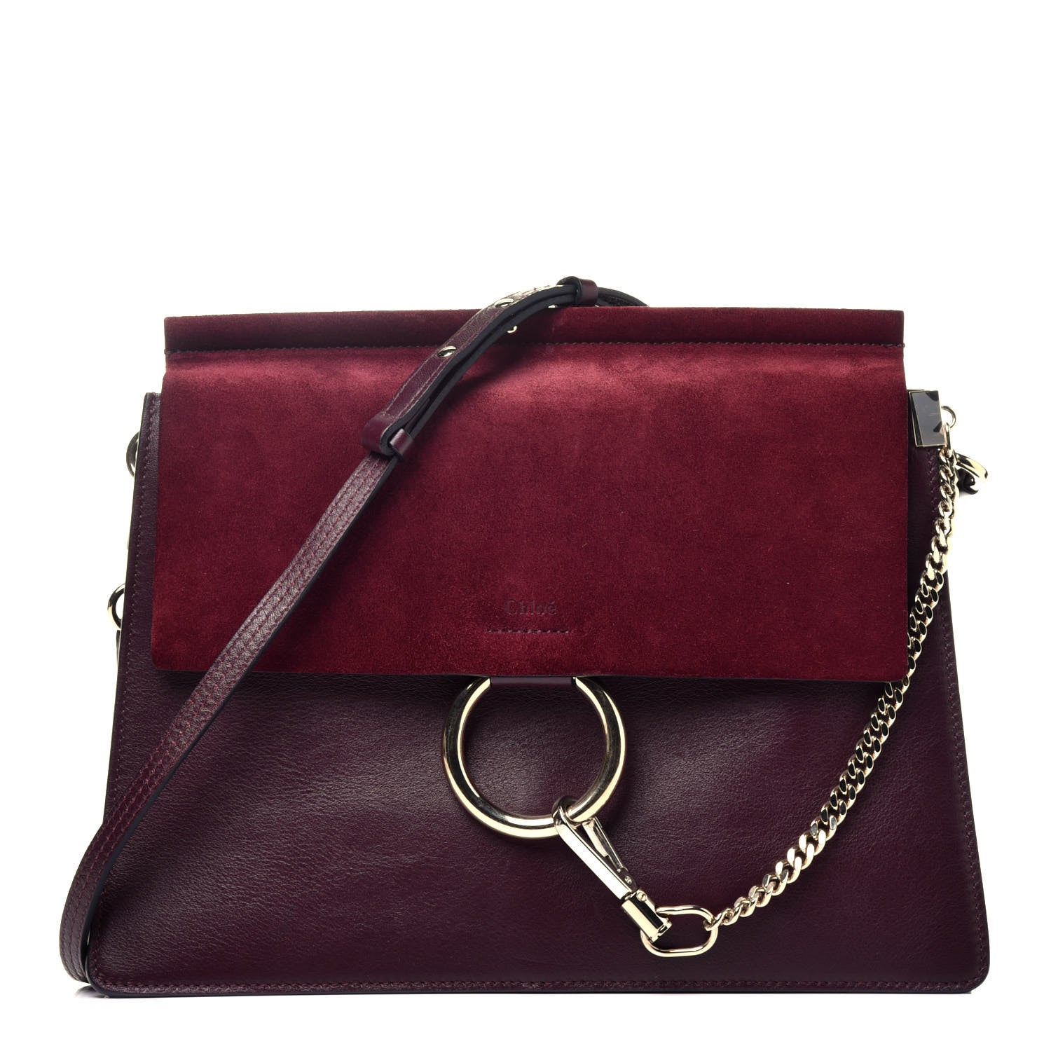 Chloe Calfskin Suede Medium Faye Shoulder Bag Plum Purple 1 of 9