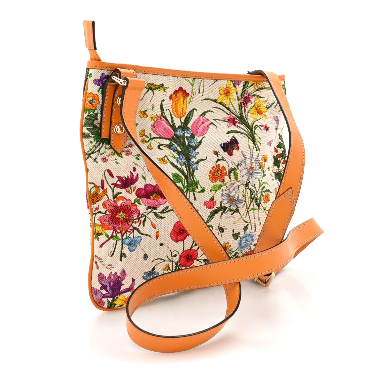Gucci Canvas Flora Floral Crossbody Bag Orange 3 of 10