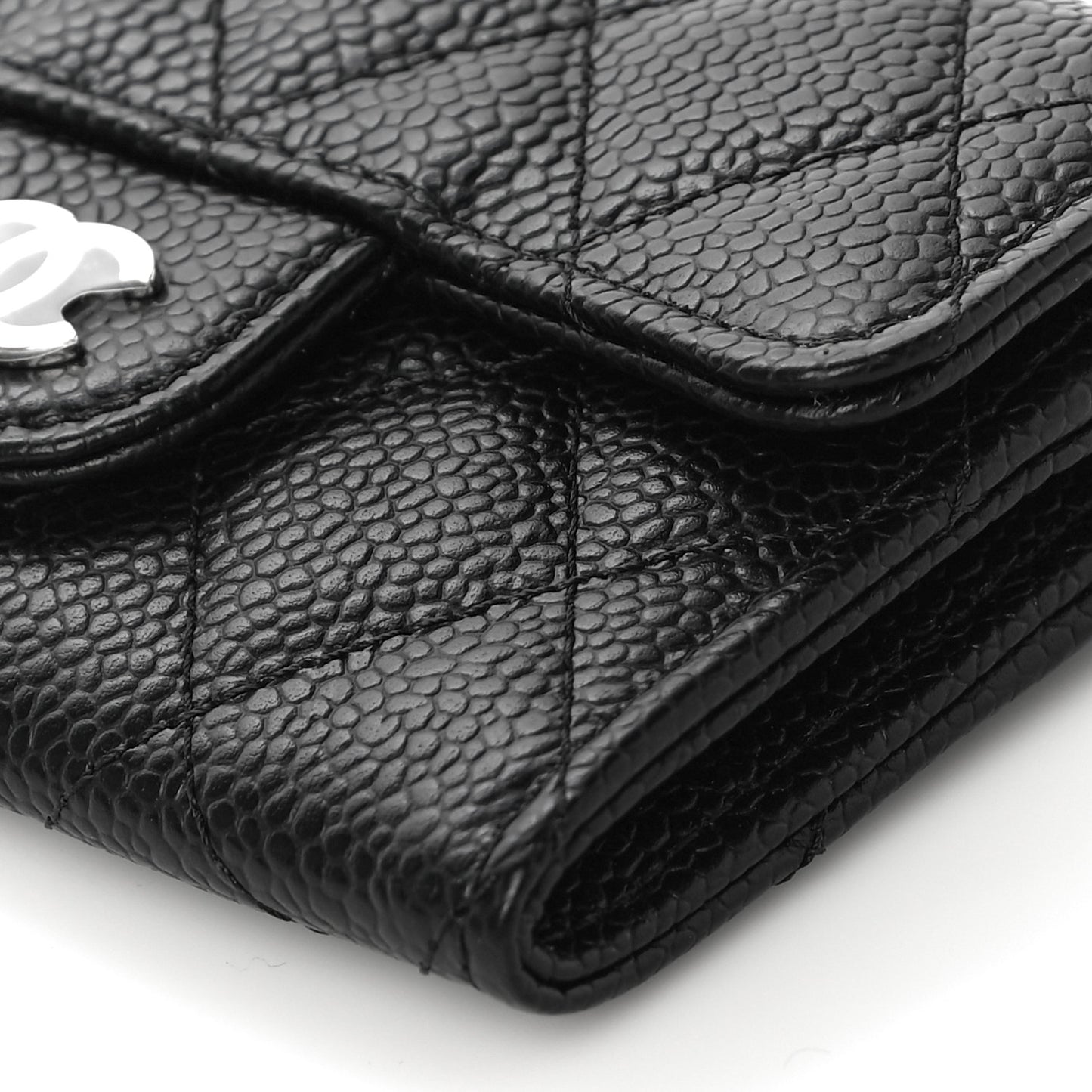 Caviar Quilted Flap Card Holder Wallet Black