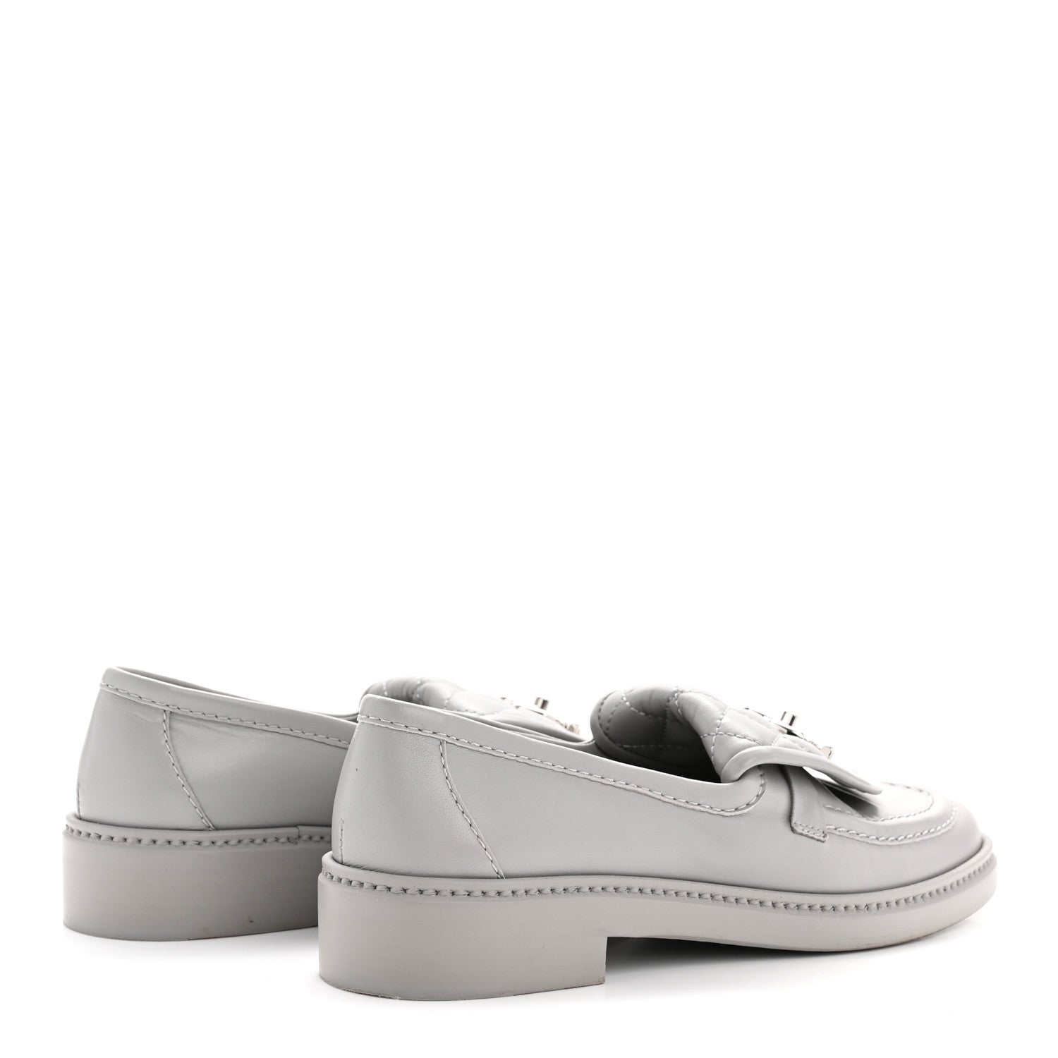 Chanel Lambskin Quilted CC Turnlock Loafers 36.5 Grey 5 of 10