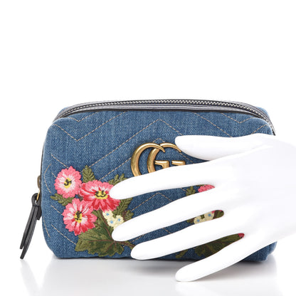 Gucci Denim Matelasse Flower Japan Limited GG Marmont Cosmetic Case Blue 2 of 9