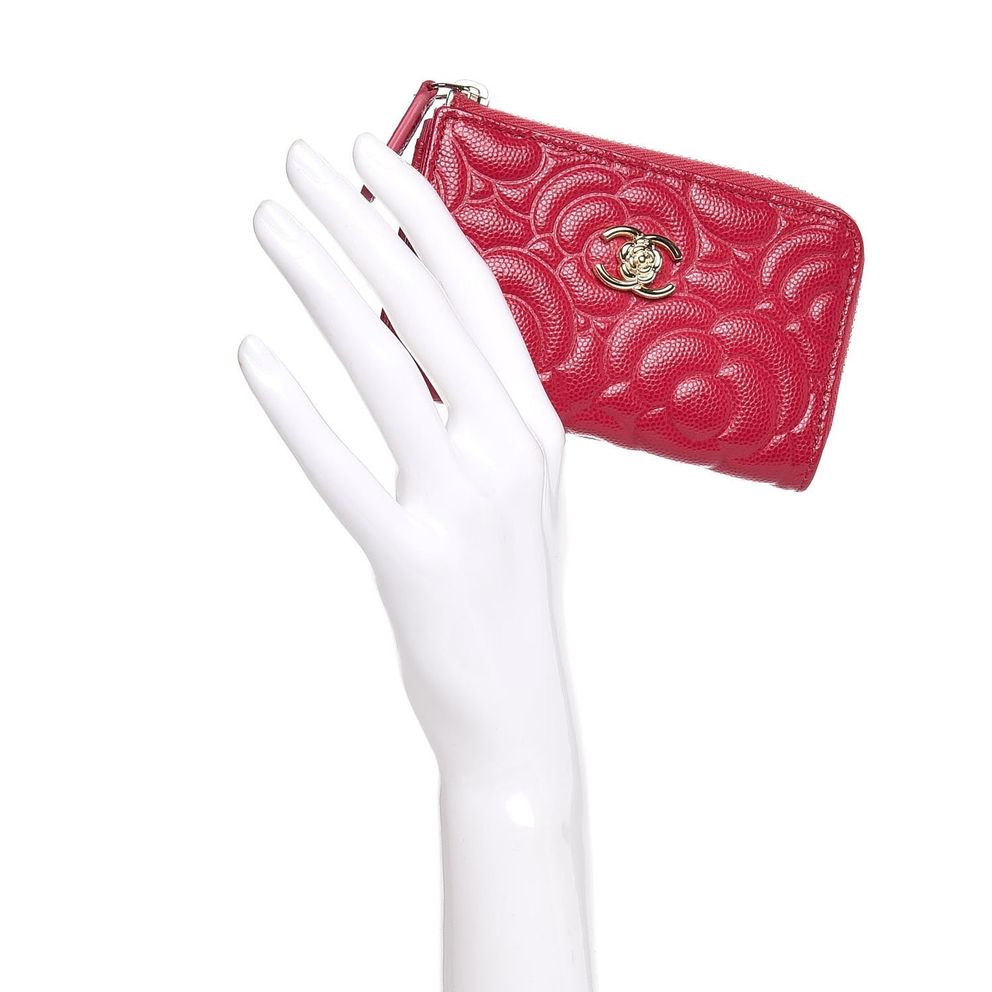 Caviar Camellia Embossed Key Holder Case Fuchsia