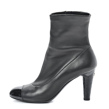 Chanel Lambskin Patent Cap Toe Ankle Boots 37.5 Black 1 of 9
