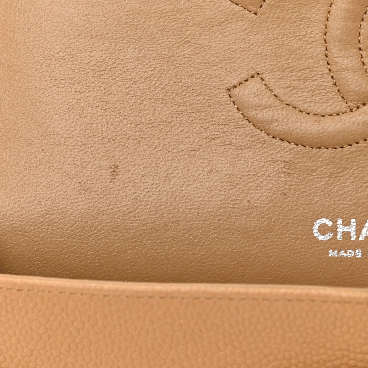 Caviar Quilted Medium Double Flap Beige