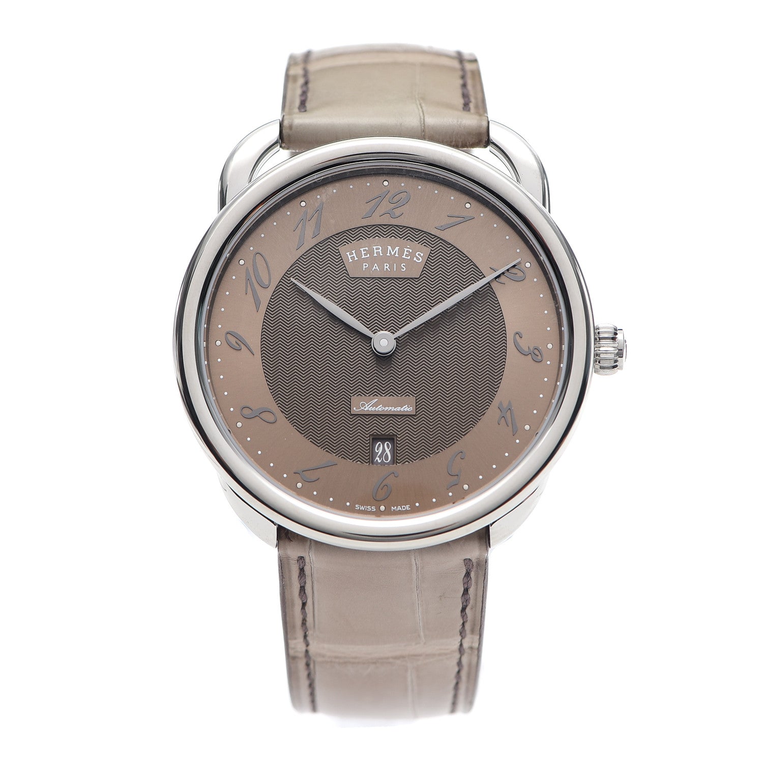 Hermes Stainless Steel Alligator 41mm Arceau Automatic Watch Gris Elephant 1 of 5