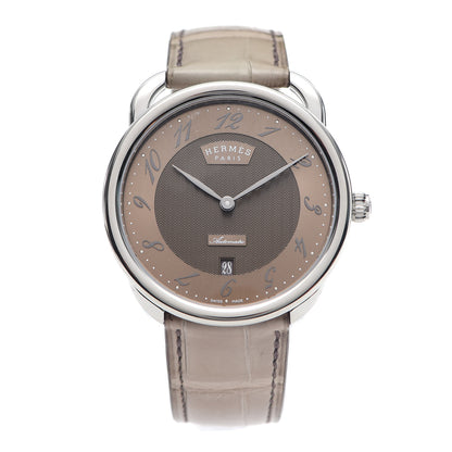 Hermes Stainless Steel Alligator 41mm Arceau Automatic Watch Gris Elephant 1 of 5
