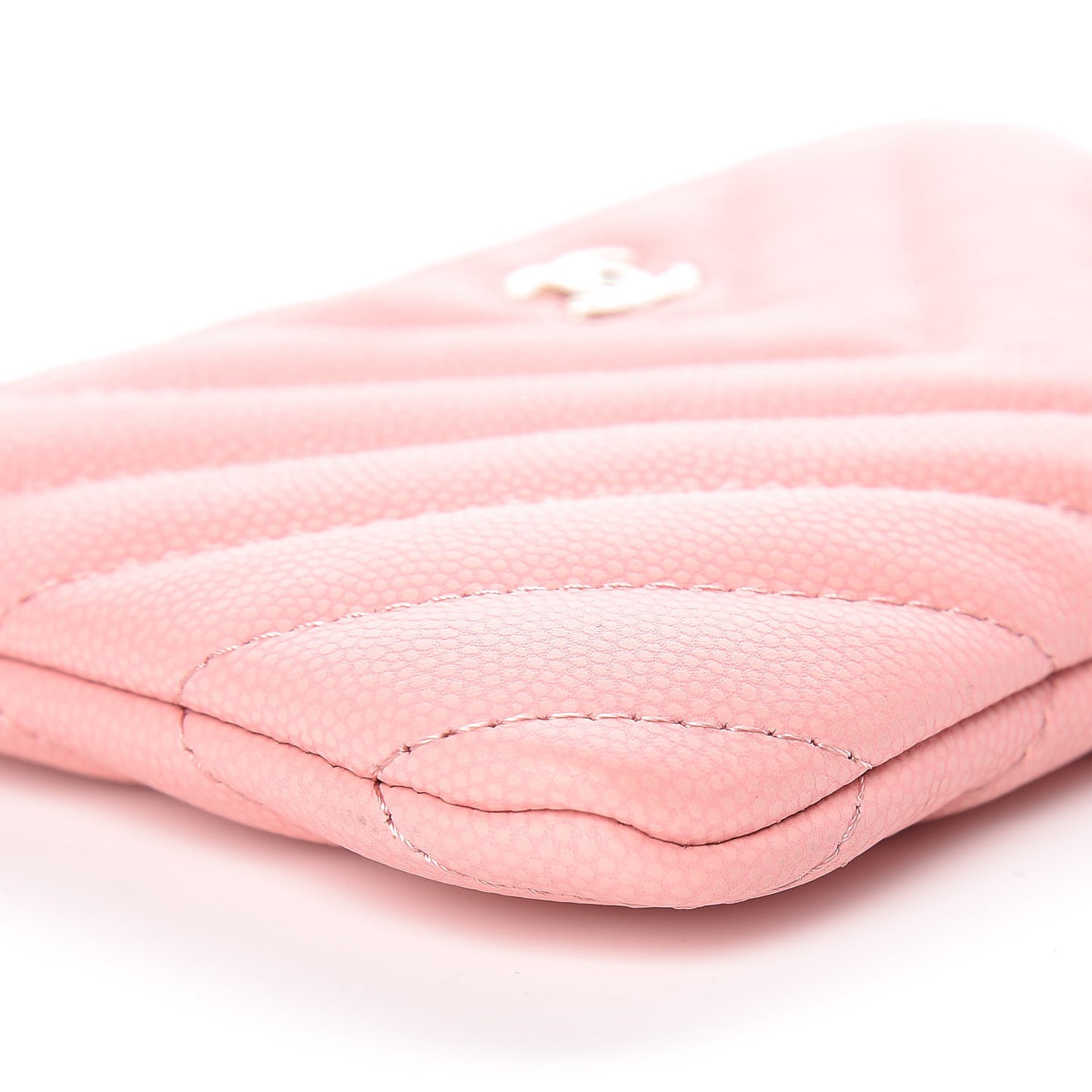 Caviar Chevron Quilted Small Cosmetic Case Pink