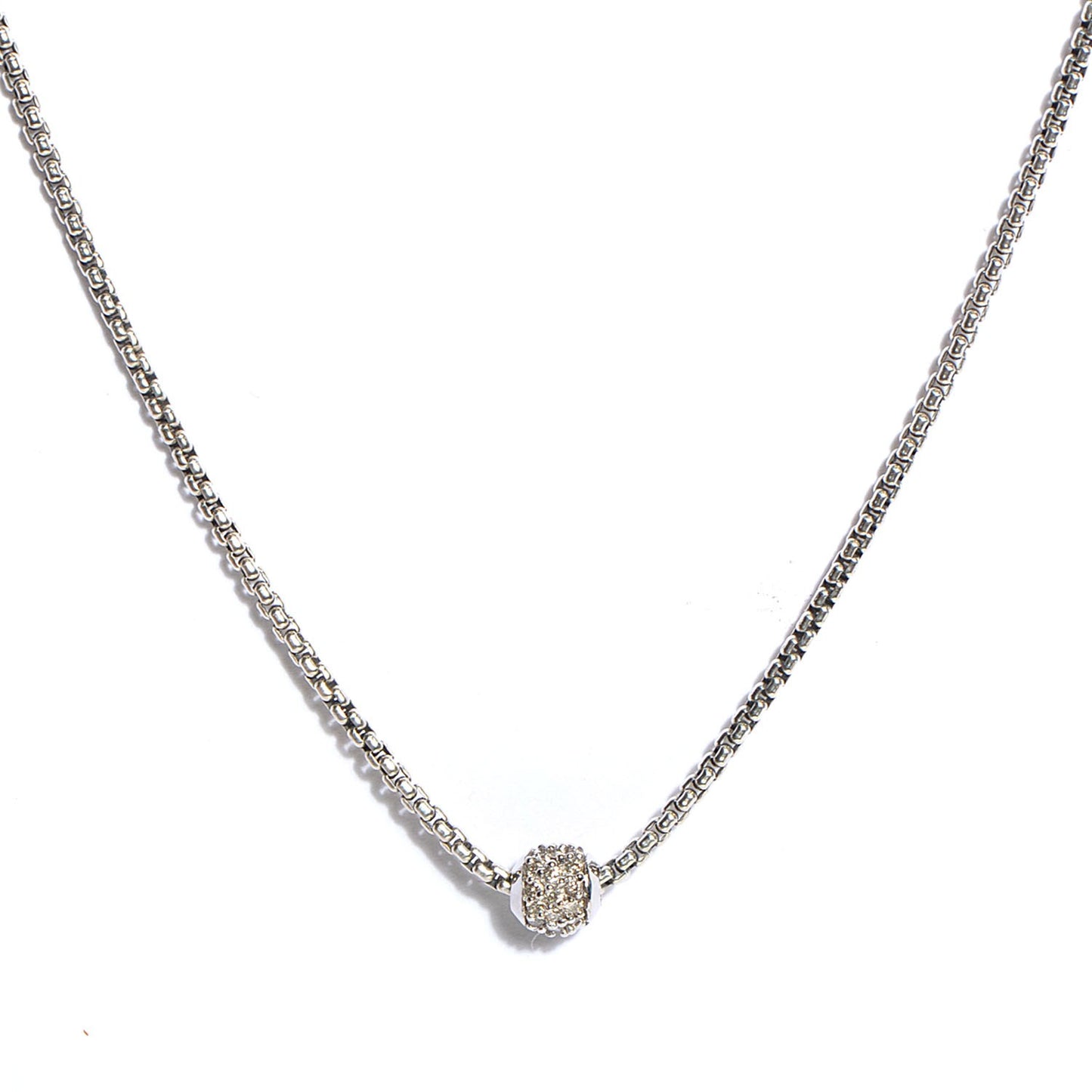 Sterling Silver Pave Diamond Petite Bead Necklace