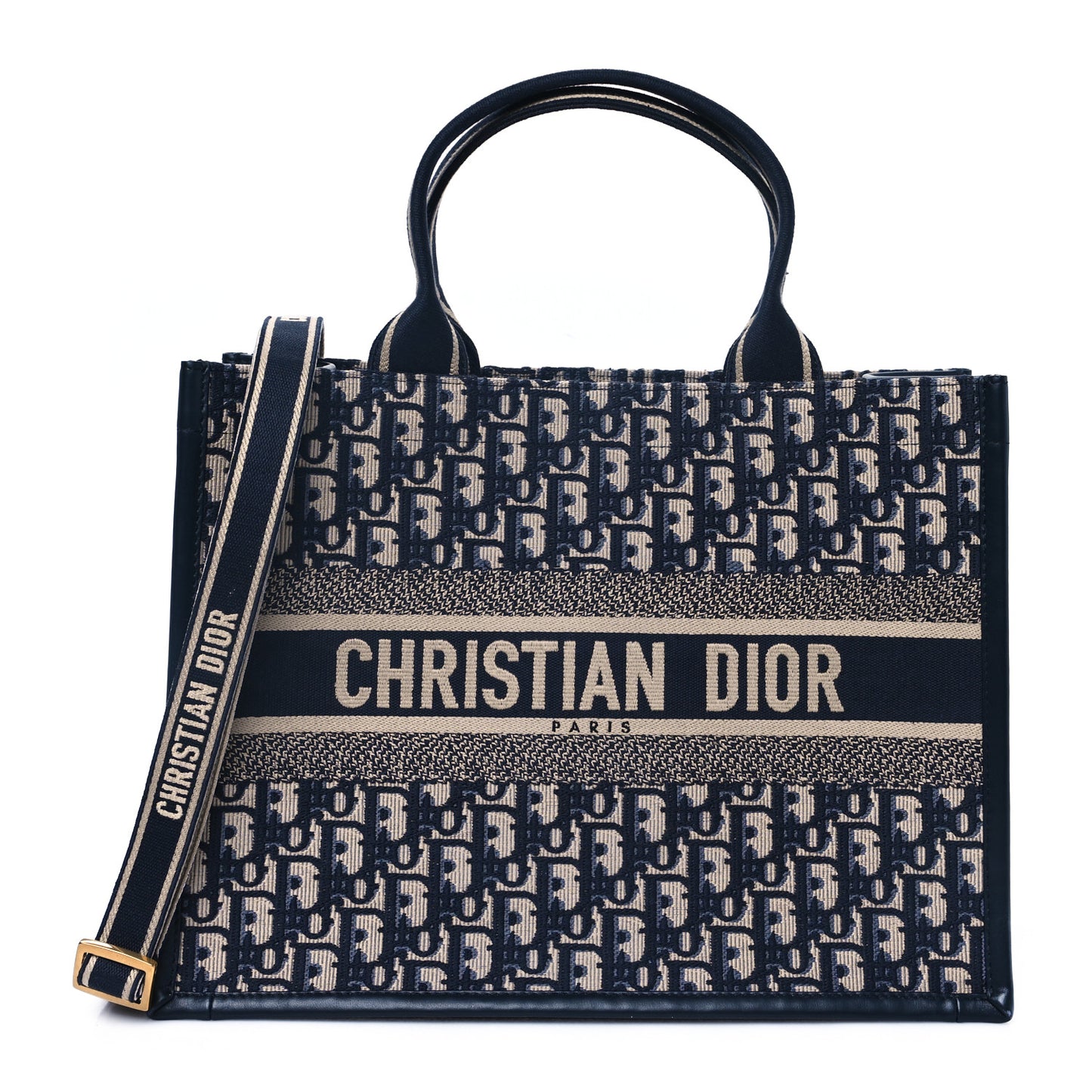 Oblique Calfskin Medium Book Tote With Strap Blue Multicolor