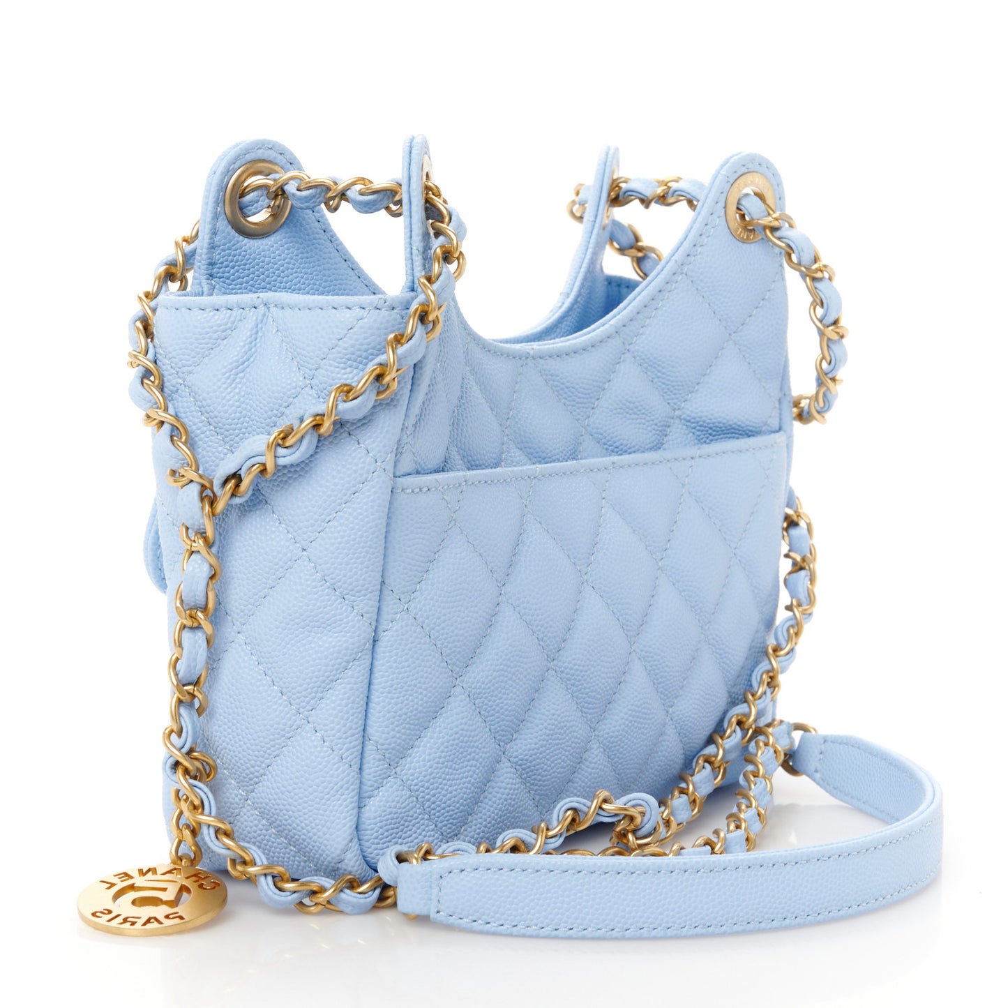 Caviar Quilted Small Wavy CC Hobo Light Blue