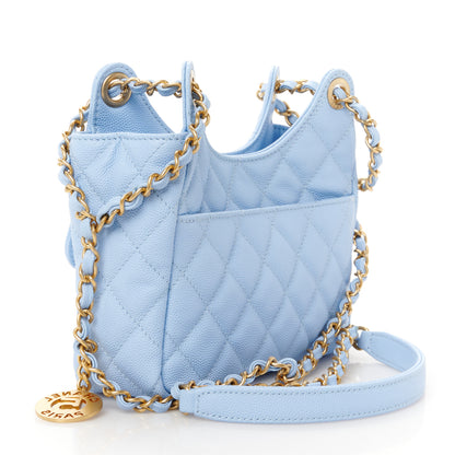 Chanel Caviar Quilted Small Wavy CC Hobo Light Blue 3 of 11