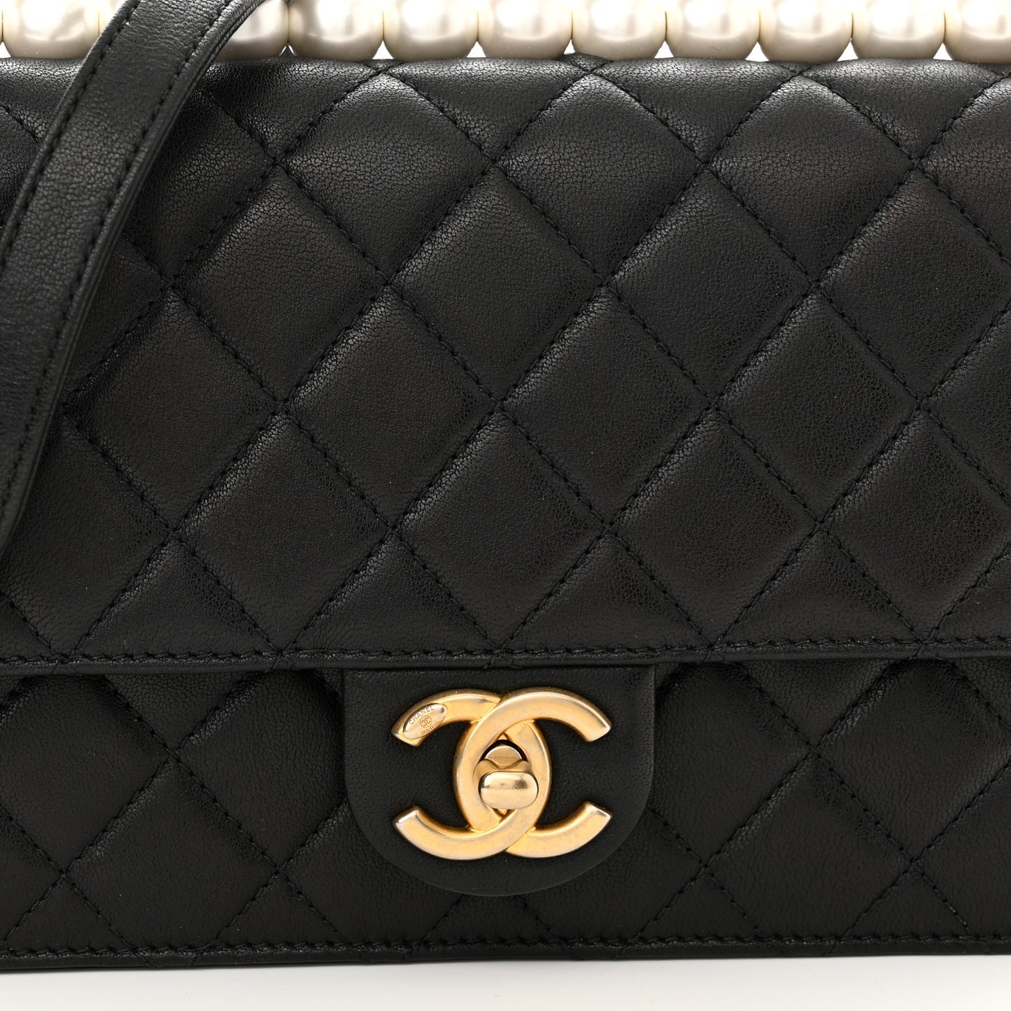 Lambskin Quilted Small Chic Pearls Flap Black