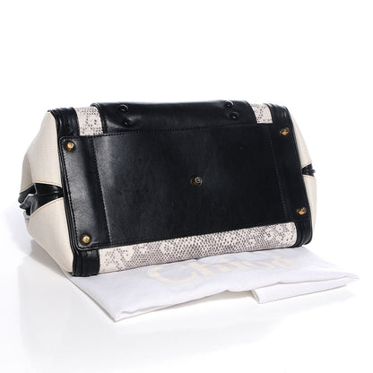 Chloe Calfskin Lizard Embossed Mini Alice Satchel Black White 4 of 9