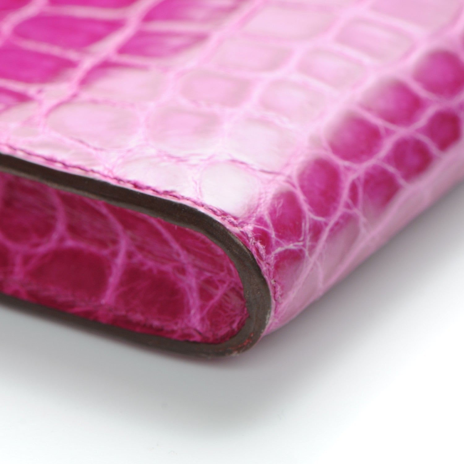 Hermes Shiny Niloticus Crocodile Kelly Cut Pochette Rose Scheherazade 16 of 21