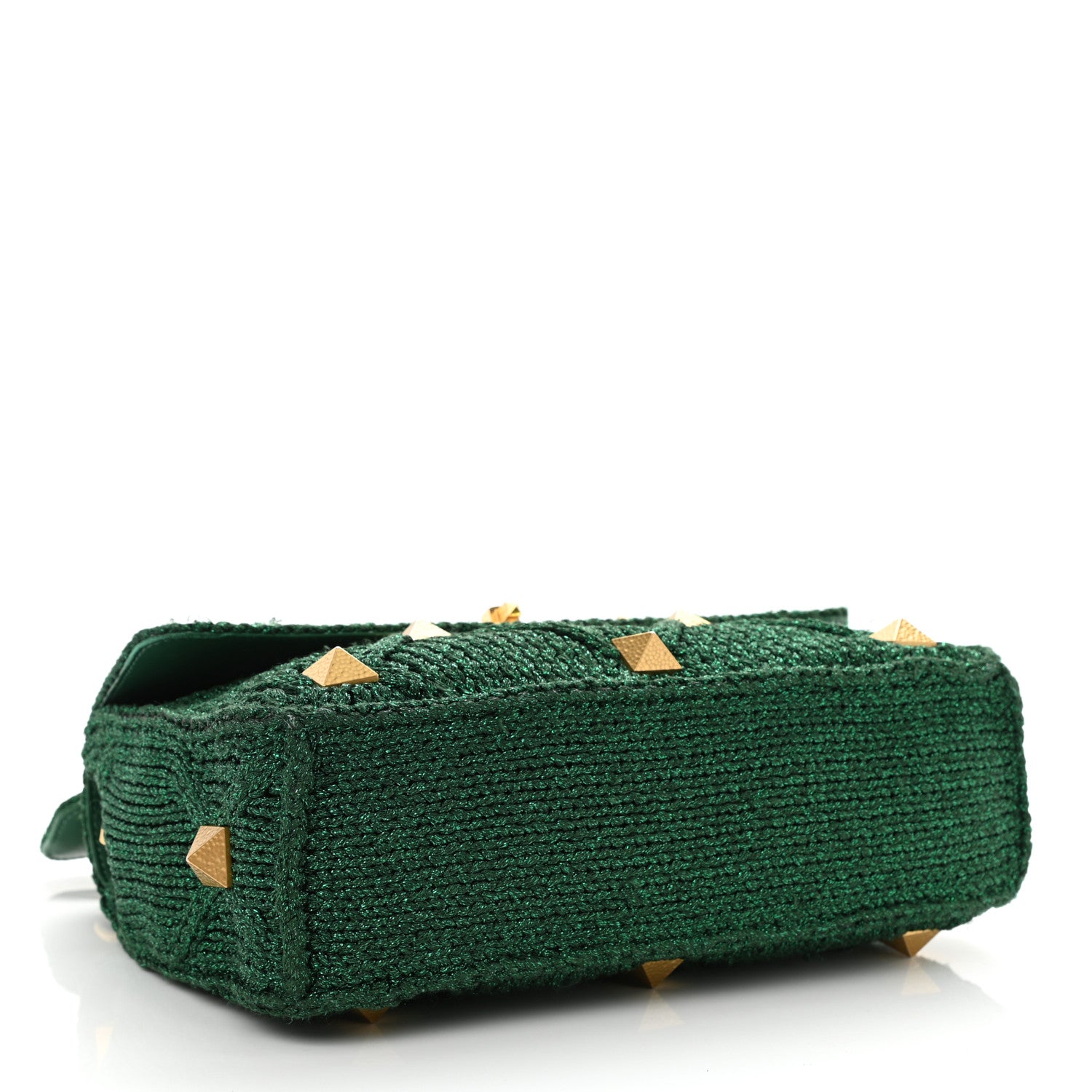 Valentino Garavani Metallic Woven Lurex Large Roman Stud Shoulder Bag Jungle 4 of 8