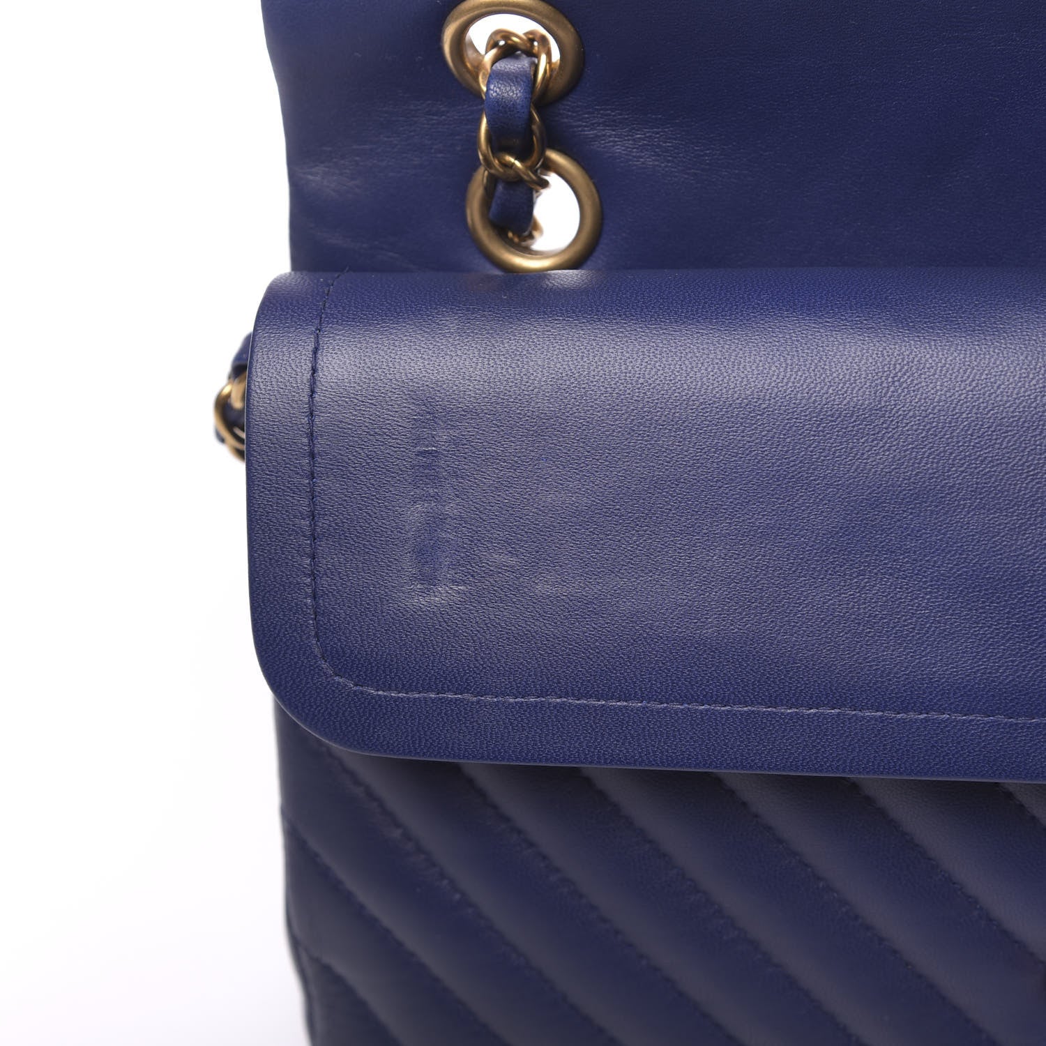 Chanel Lambskin Chevron Quilted Medium Double Flap Blue 11 of 12