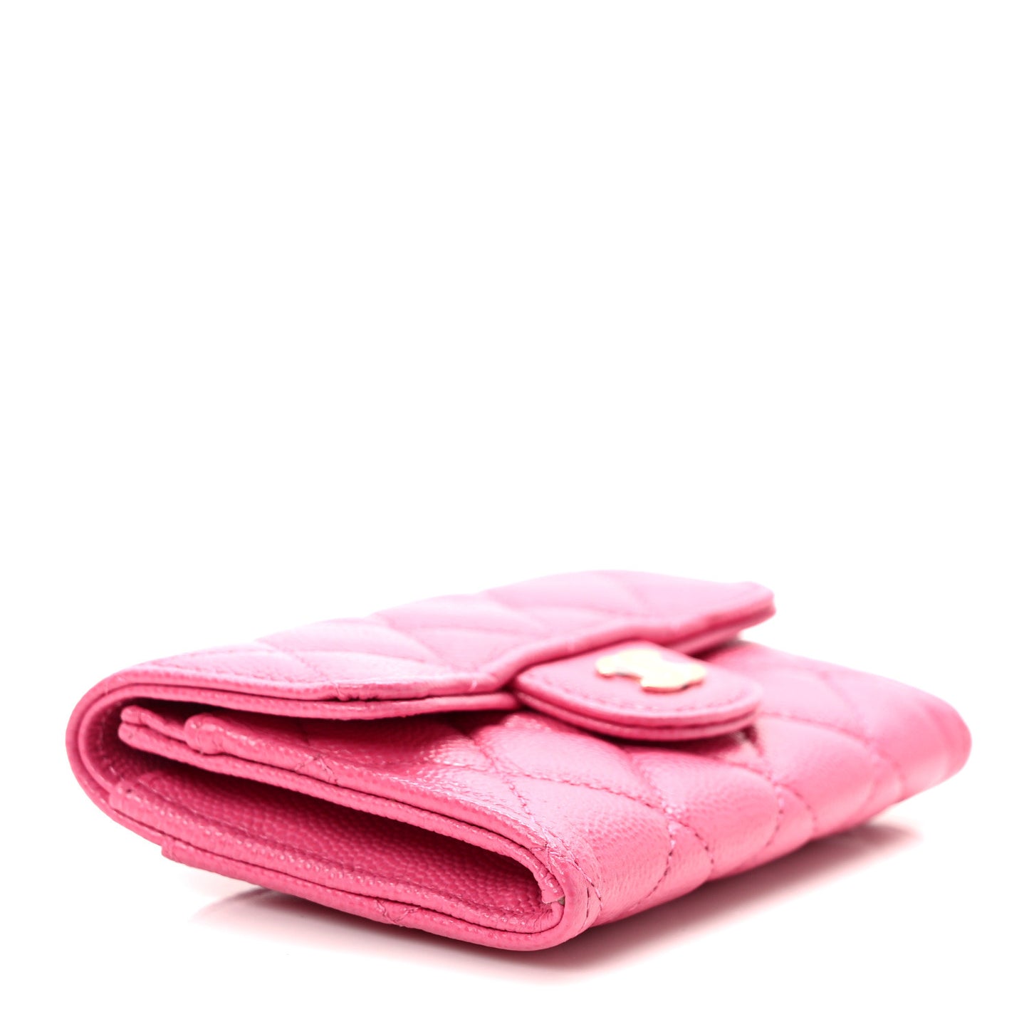 Caviar Quilted Flap Card Holder Wallet Pink