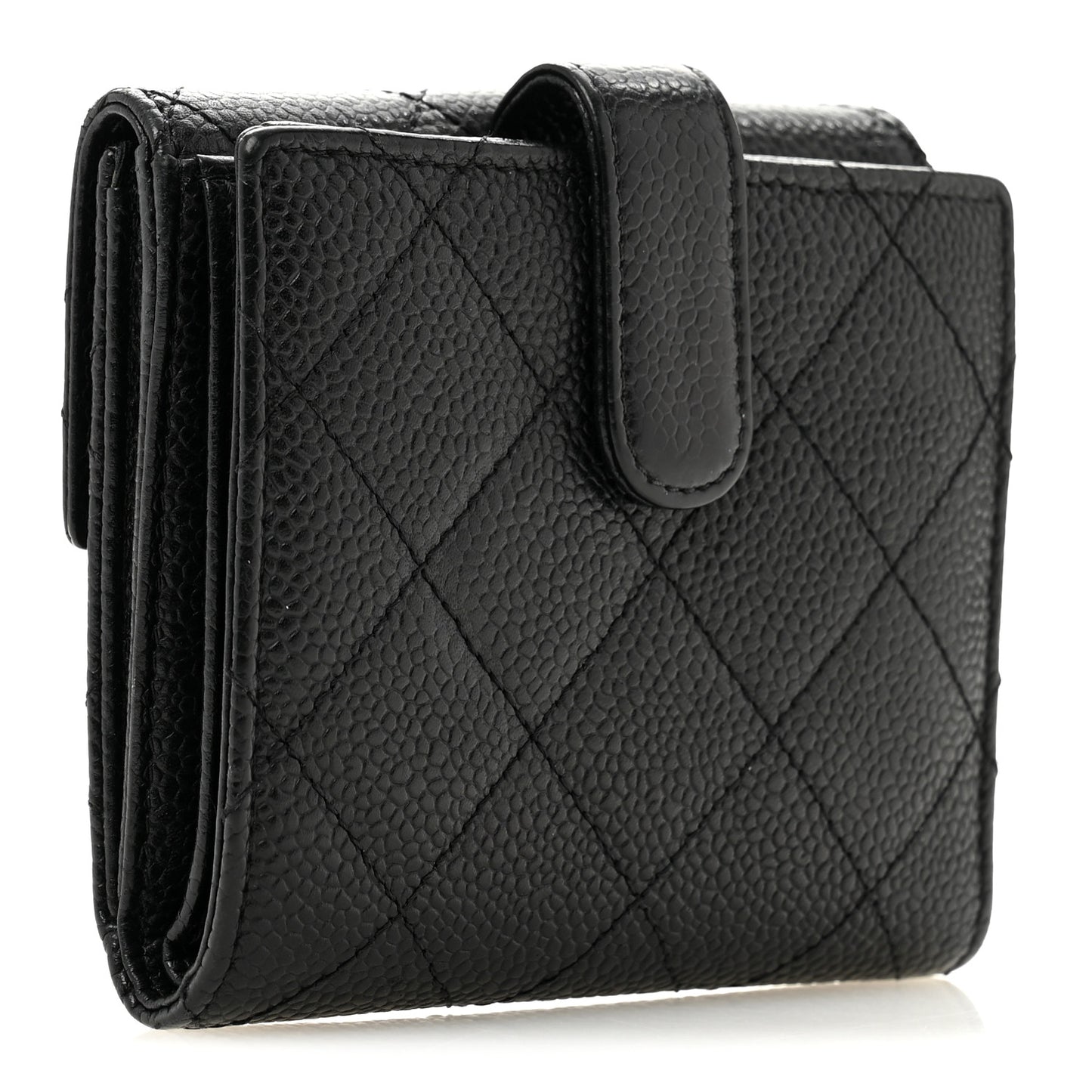 Caviar Quilted Compact French Flap Wallet Black