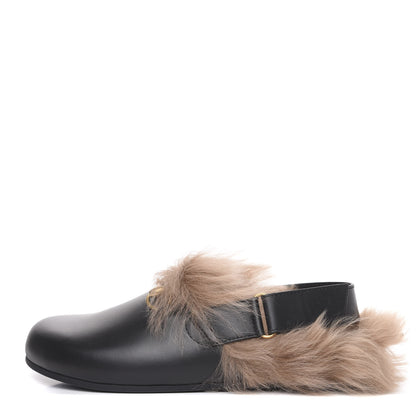 Gucci Calfskin Fur Mens Horsebit River Slingback Slippers 8 Black 1 of 8