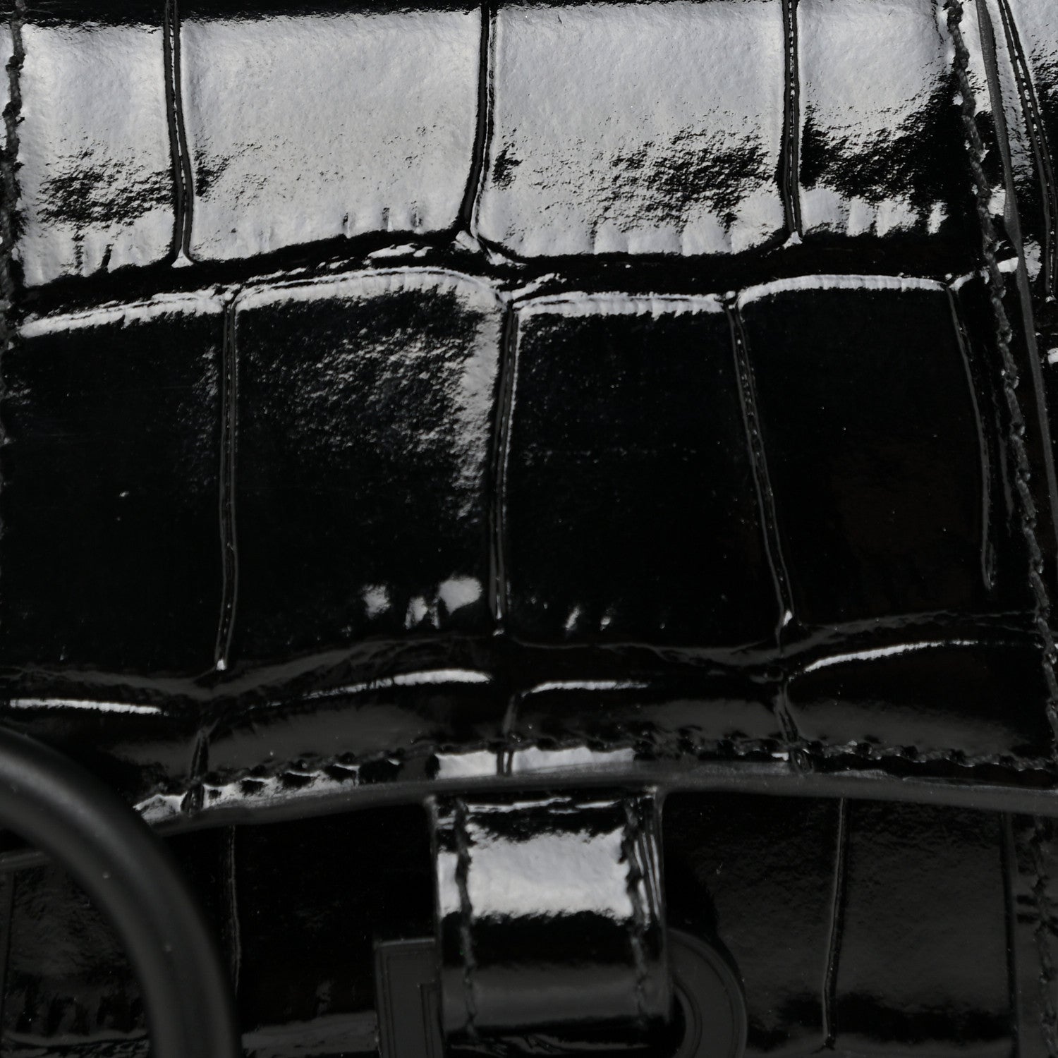 Balenciaga Shiny Calfskin Monochrome Crocodile Embossed Hourglass Chain Cardholder Black 7 of 12