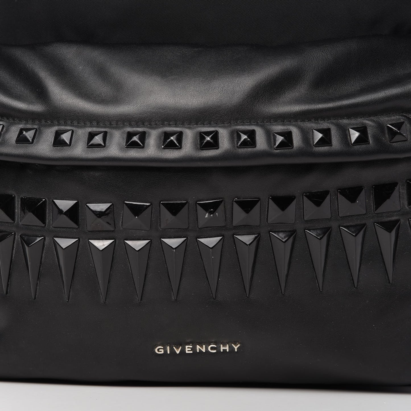 Nylon Calfskin Studded Backpack Black